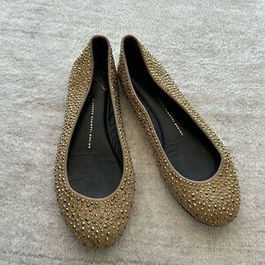 Giuseppe Zanotti tan suede flats with crystals. EUC. Size 38.5 EU or 8 US